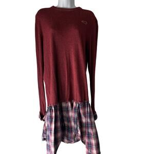 Hollister Sweater Y2k Large Red Plaid Flannel Layered Look Long Sleeve Top